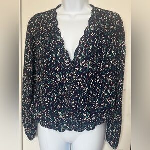 Nine Britton Black & White Ruched Crop Blouse | Scalloped Neck | Size SP